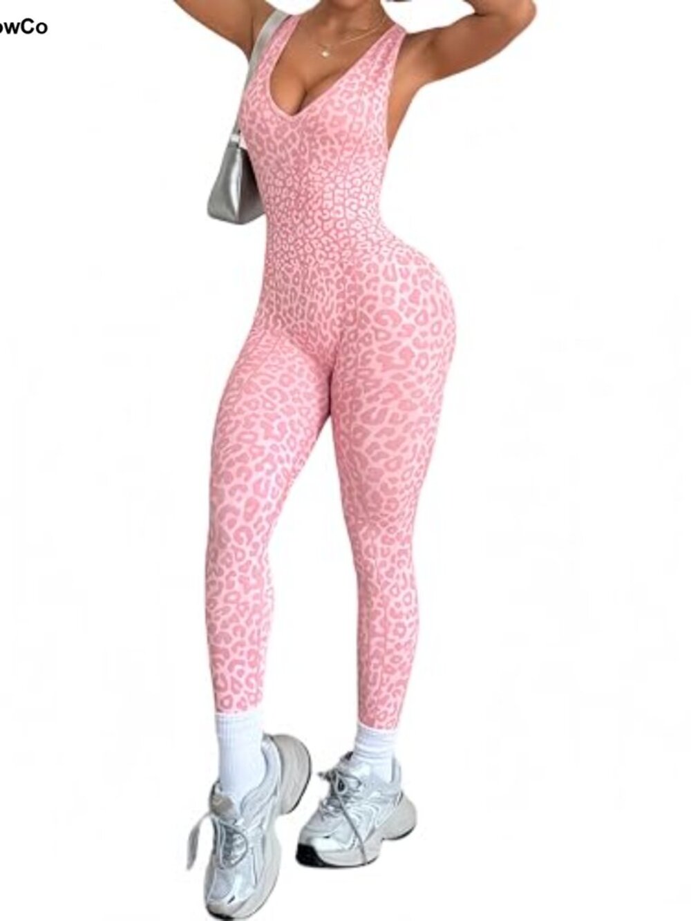 Leopard Print One-Piece Workout Jumpsuit Women Yoga Unitard Gym Bodysuit